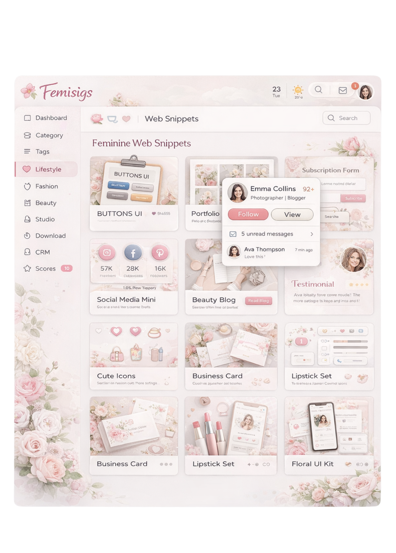 デザインスニペッツのアプリケーション画面のモックアップ